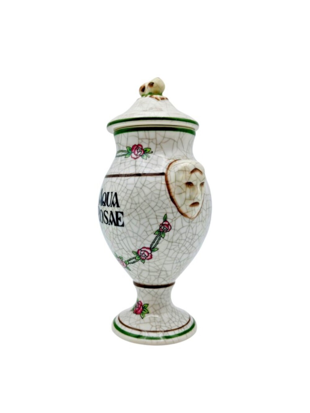 Herr Faience Aqua Rosae Apothecary Jar Crackle Glaze Ceramic 7.5" - Picture 2 of 9